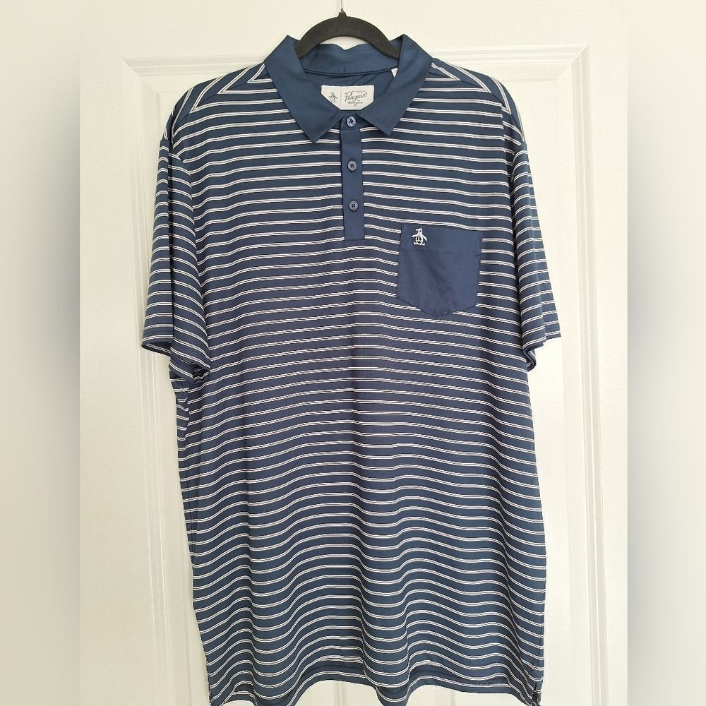 Penguin blue white striped polo size XL/TG